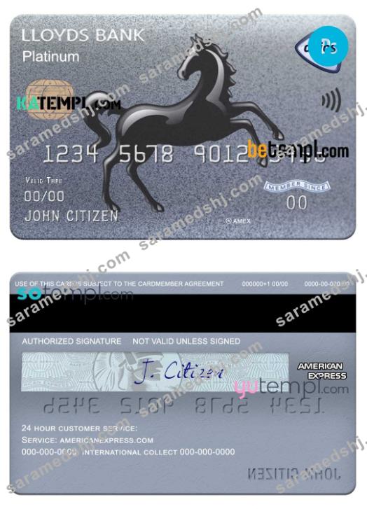 United Kingdom Lloyds american express platinum card template in PSD format, fully editable